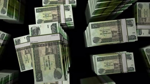 Flight over the Ethiopia Birr money banknote packs loop