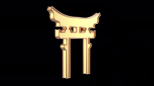 Golden 3D Shinto Torii Gate Rotating Animation