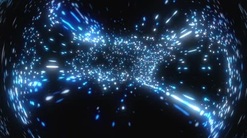 Futuristic Blue Particles Light Speed Data Tunnel