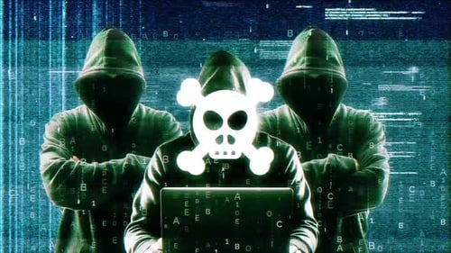 Hacker Glitch Reveal with Skull Icon for Cyber Security