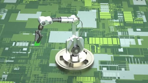 Robotic arm or yellow mechanical hand computing different movements