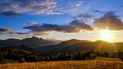 Picturesque Mountain Landscape at Colorful Sunset
