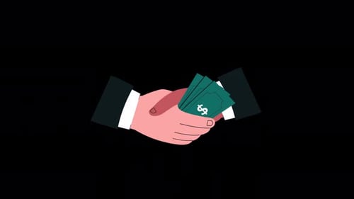 Handshake with Money Exchange. Bribery and Corruption Concept Animation Video - Transparent