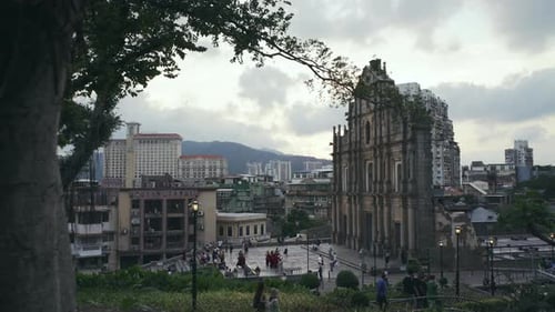 Macau - Ruins of St Paul's Church as seen from the steps of Monte Forte