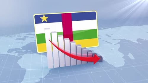 Central African Republic Flag With Decrease Bar Chart Graph And Arrow Red