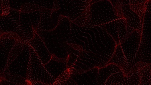 abstrakte rote Technologie, Wand, Energie, Punkte, Wellenlinien, Partikel, Schleife, Bewegung, glatter Hintergrund