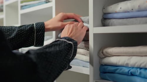 Collection, Homeowner Selecting Clothes From The Wardrobe Closet Selection Of Clothes Items