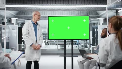 Chroma Key Display Used By Professor Presenting Innovative Findings in Lab