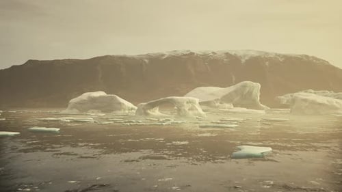 Gigantic Ice Block Structures on the Black Sand By the Sea Shore