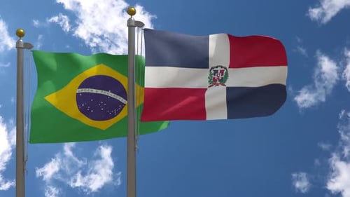 Realistic Waving Flags of Brazil and Dominican Republic