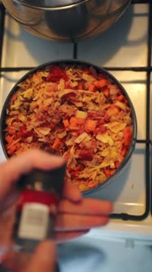 Hearty Vegetable Stew in Blue Cooking Pot