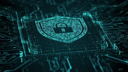 Security Hologram Virtual Hud Pin with Shield and Lock Concept of Finance Data Privacy and