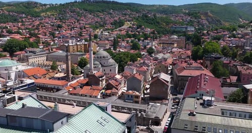 Gazi Husrev-beg Mosque And Sarajevo Clock Tower In The Old Town Of Sarajevo, Bosnia and