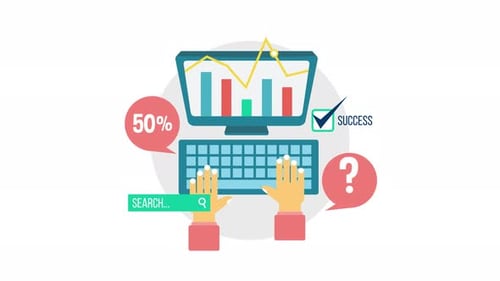 Flat Design Business Analytics Animation with Search and Success