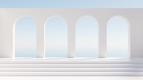 3D Arched Wall and Stairs Under Blue Sky