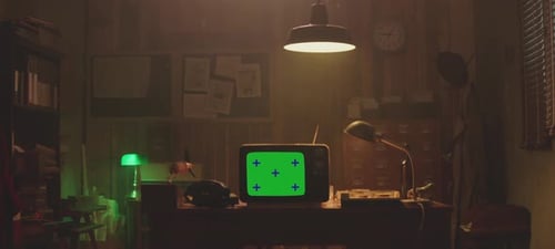 Retro Office with Vintage Television and Chroma Key
