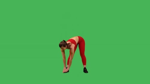 Green Screen Sporty Woman Doing Warm Up Exercise for Posterior Thigh