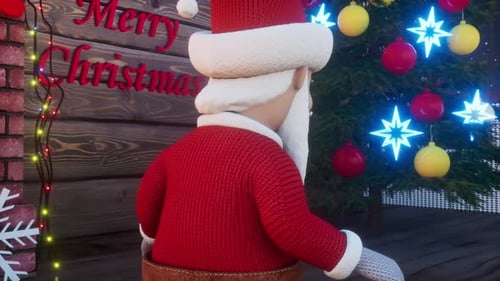 Animated Santa Claus Dancing in Christmas Room with Tree and Fireplace