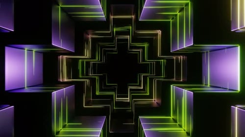 Lime And Yellow And Purple Futuristic Dark Neon Tunnel Background Vj Loop In 4K