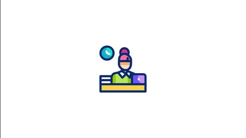 Animated Icon of Corporate Worker at Desk with Laptop