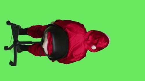 Vertical Video Back View of Santa Claus Embodiment Poses on Chair