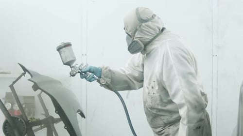 Closeup Shot of a Service Station Painting Shop Working Progress