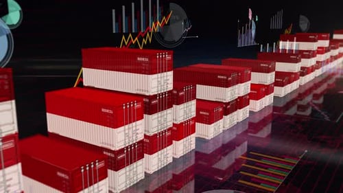 Indonesia export cargo containers with charts and diagrams