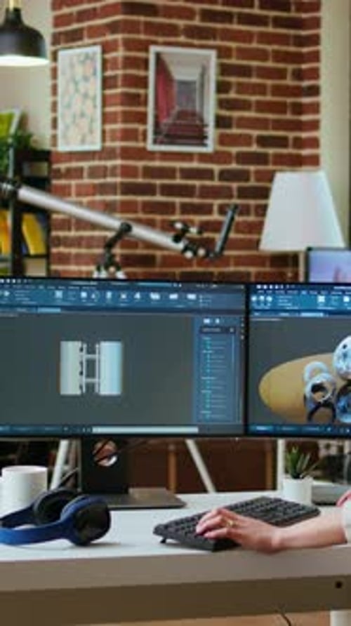 Un ingénieur expert en Vidéo verticale développe des prototypes industriels à l'aide d'un logiciel de modélisation 3D