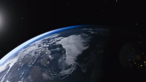 Rotating Earth from Space with Sun and Twinkling City Lights