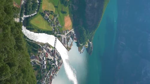 View on the Picturesque Town of Flam and Aurlandsfjord Norway