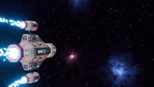 Animated Spacecraft Flying Through Stars and Nebulae
