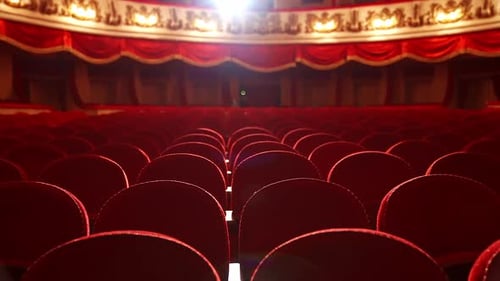 Empty theater because of pandemic. Beautiful interior of big concert hall with no people.