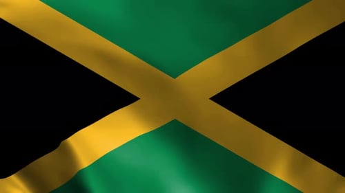 Waving Jamaican Flag on Black Background Seamless Loop