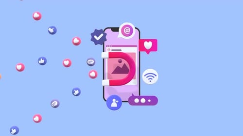 Social Media Engagement Marketing Concept with Animated Phone