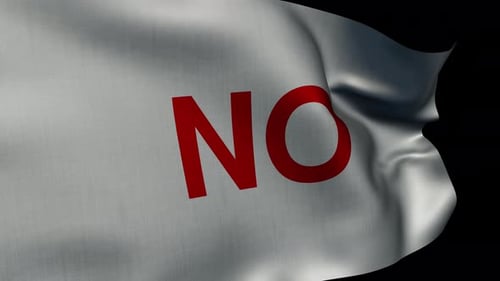 White Flag with Red 'No' Message Waving