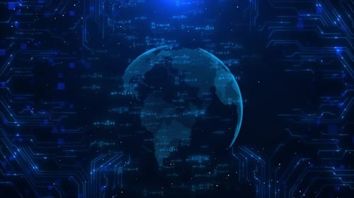 3d Earth Globe Rotation Computer Binary Data Network Background Global Network Connection