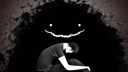 sad man haunted by a monstrous splash shadow of depression