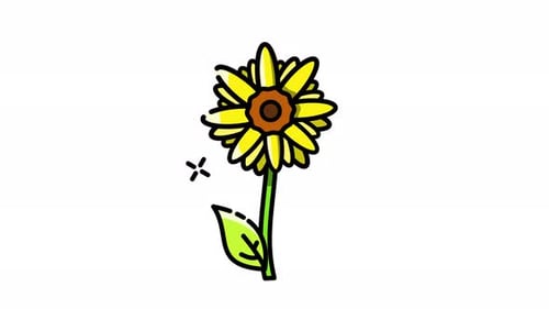 Hand-Drawn Animated Sunflower Icon with Sketch Outline