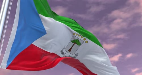 Equatorial Guinea National Flag Waving in Realistic Cloudy Sky