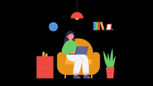 Working From Cozy Home Office Animation HD On Alpha