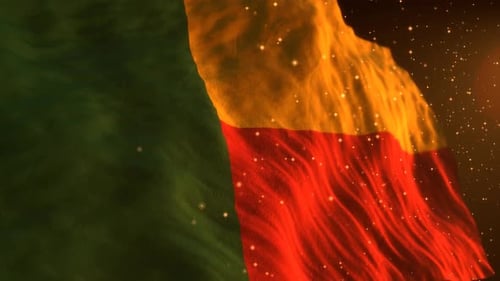 Dynamic Waving Flag Motion Background with Glowing Particles