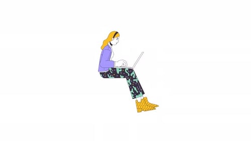 Animated Flat Design Illustration of Woman Working on Laptop