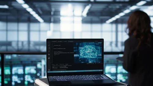 Notebook Screen with AI Neural Networks Doing Computing Processes Close Up