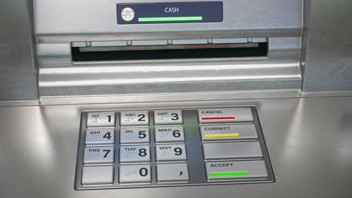 Euro in ATM Cash Dispenser Withdrawal Payment Transaction of Cash From an ATM 3d Animation