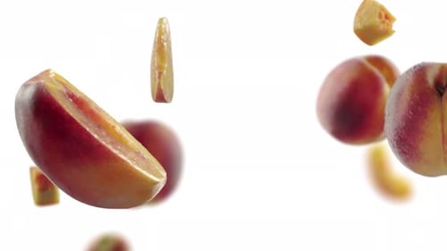 Flying Peach and Peaches Slices with Alpha Channel
