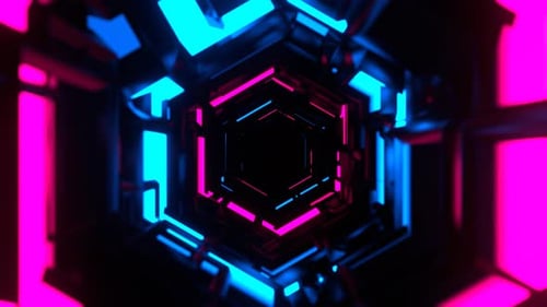 Boucle Vj de fond de couloir extraterrestre transformant de manière abstraite cyan et rose en 4K