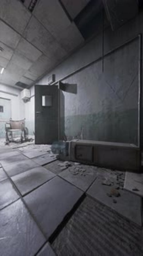 Multiple Chairs in Gloomy Abandoned Hospital Room