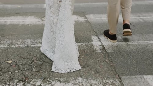 Close Up of Wedding Walking and Holding Hands in Boho Dress Slow Motion