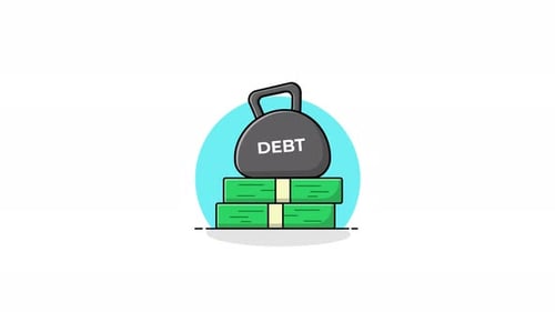 4k Money with Debt Kettlebell. Debt Concept Animation Video