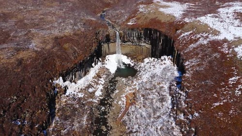 Drone Shot of Waterfall Landscape in Winter